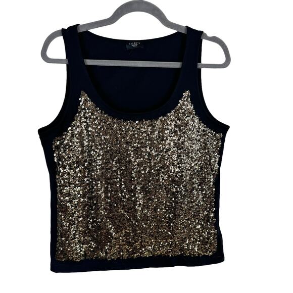 Talbots NWOT Black Gold Sequin Scoop Neck Lightweight Tank Blouse Size MP - Picture 1 of 5